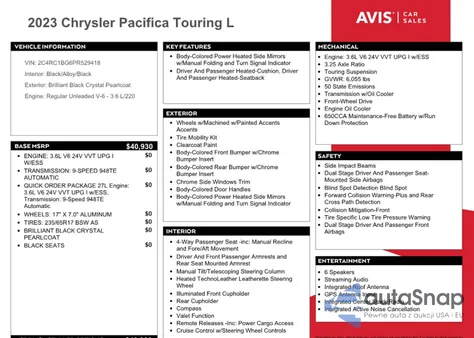 2023 Chrysler Pacifica Touring L из США, поврежденный, VIN 2C4RC1BG6PR529418